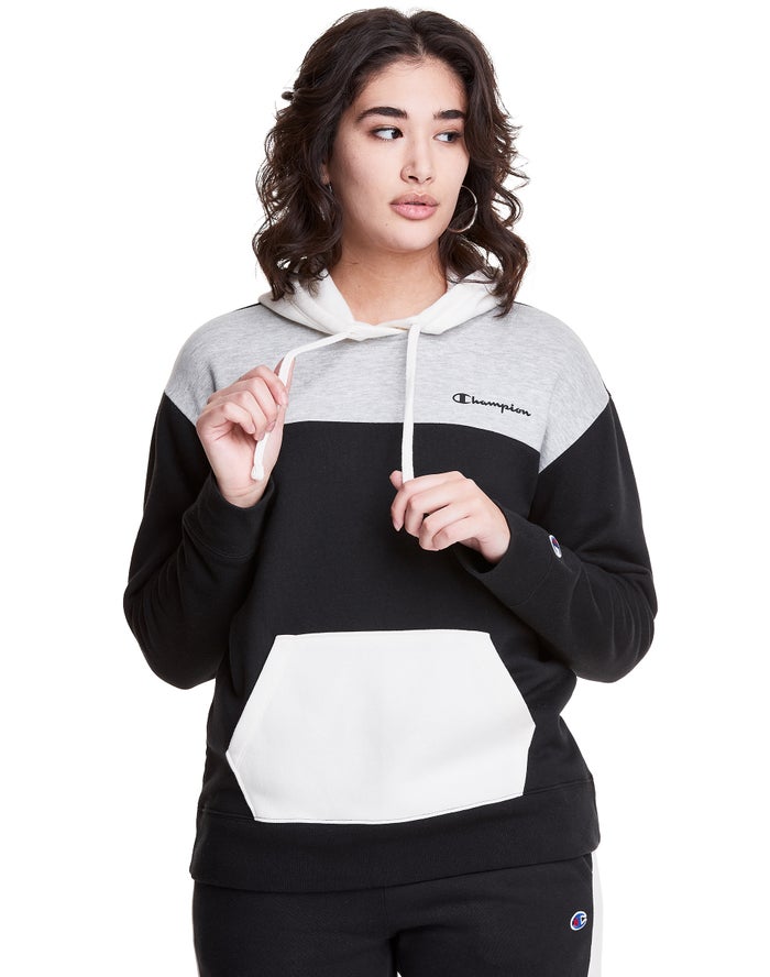 Champion Colorblock Fleece Hoodie Dames - Zwart/Grijs - Belgie 0715PWKUJ